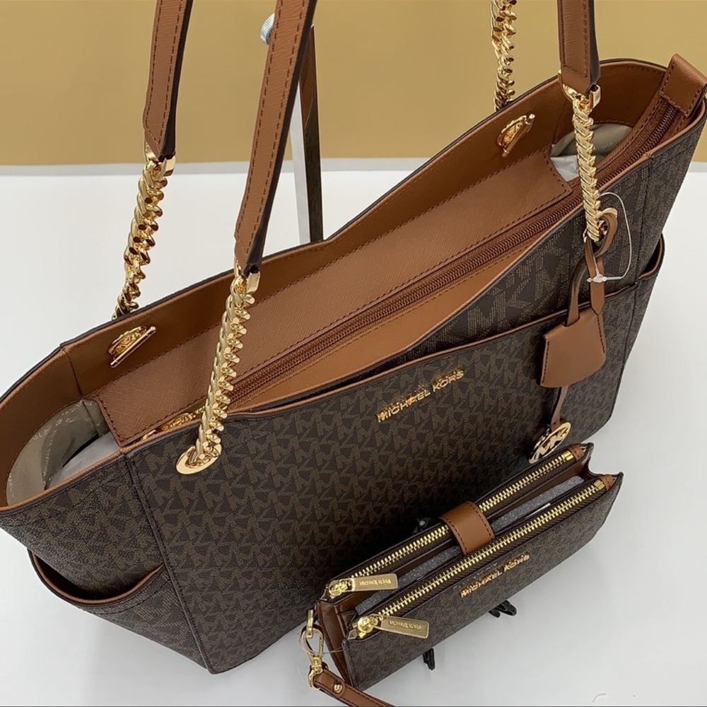 MICHAEL KORS LG XCHAIN SHOULDER TOTE & WALLET-WRISTLET-PHONE CASE 2 pieces SET - Picture 2 of 16